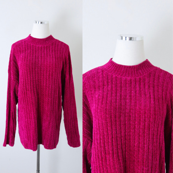 Vintage Other - Vintage 1990s Talbots Kids XL Chenille Rib Knit Sweater Rayon Fuchsia Pink